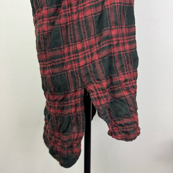 Rag & Bone | Red Black Plaid Gauze Long Sleeve Hi Low Tunic Button Front Shirt - Picture 5 of 10